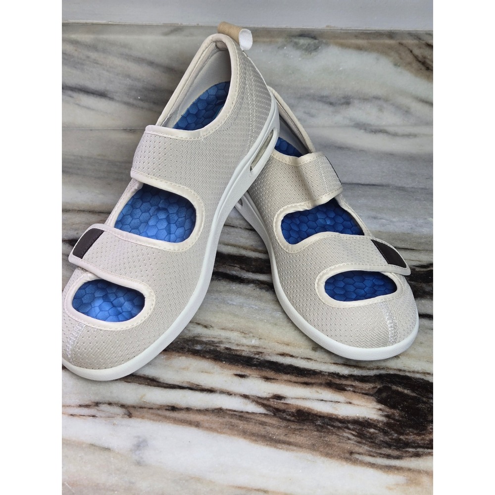 Youyun Beige Diabetic Walking Shoes Memory Foam Air Cushion Straps Womens 8.5
